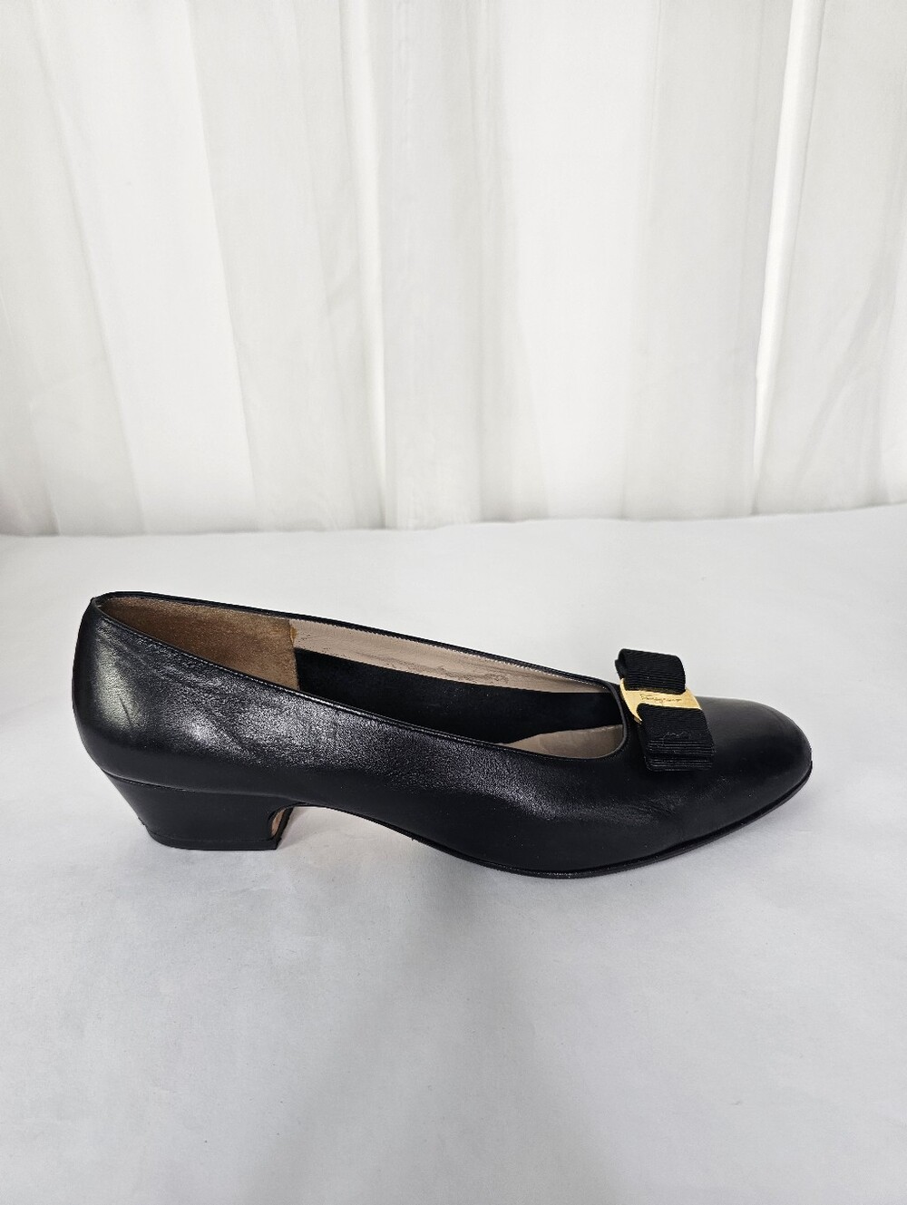 Salvatore Ferragamo Black Lillaz Vara Bow Low Heel Pumps Vintage Retro 10 - Picture 2 of 11
